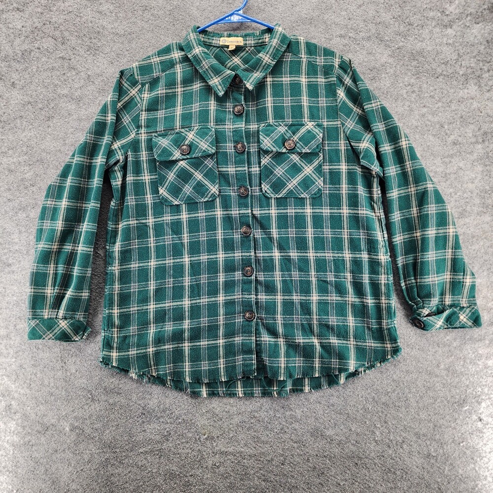 Democracy Shirt Womens Medium Button Up Long Sleeve Green Plaid